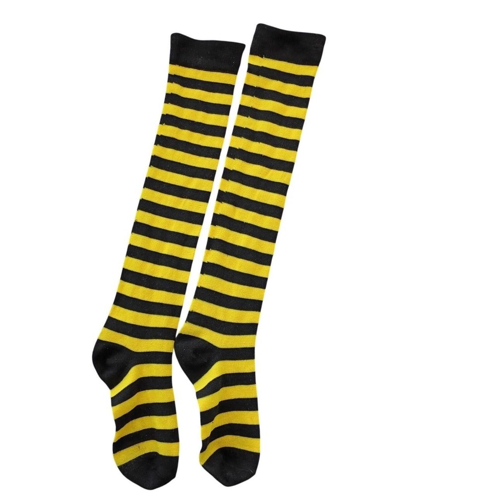 Y2K Clueless Bumblebee Yellow Black Striped Knee High Socks Emo Costume - Picture 2 of 7
